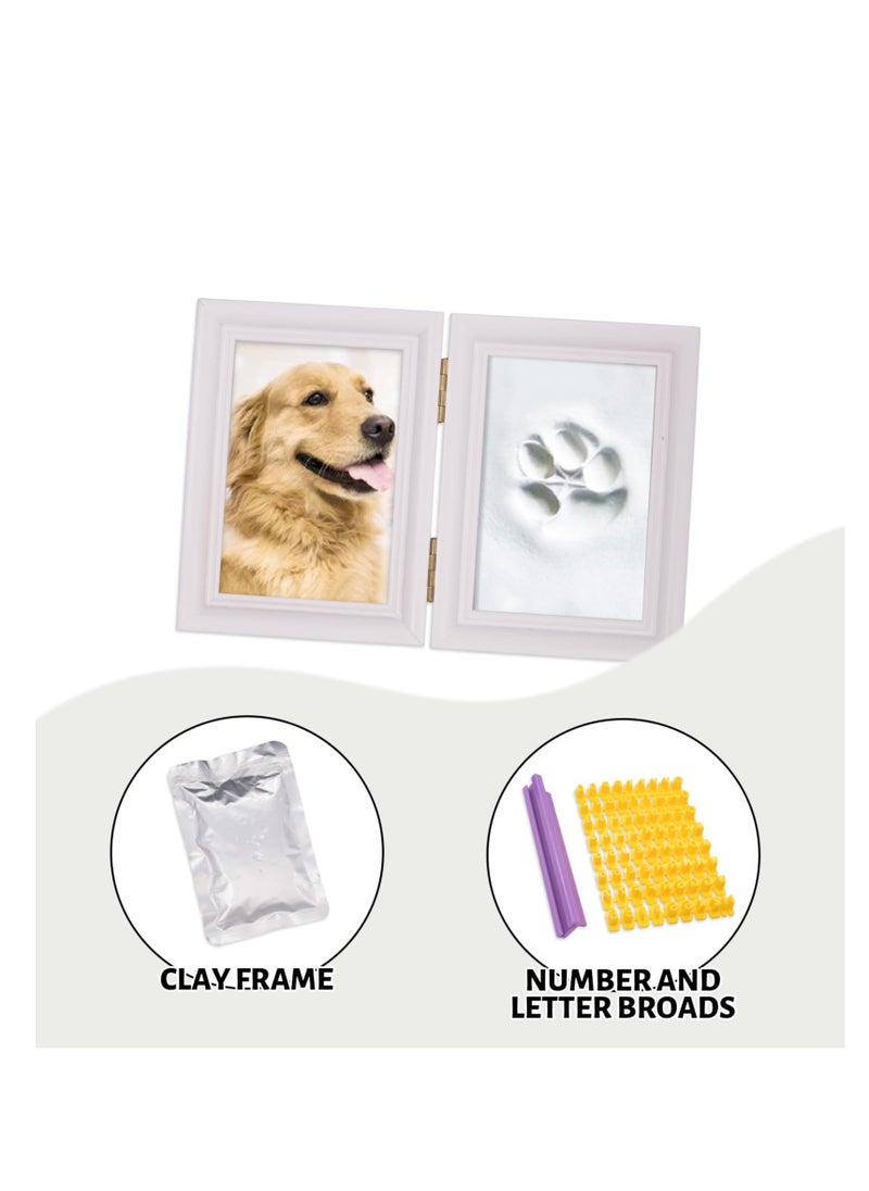 null - Impression Kit Photo Frame of Dog or Cat Paw Print, Pet Pawprint Keepsake Kit with Clay, Safe and Non-toxic, Wooden Picture Frame for Dogs, Perfect Memorial Gift for Pet Lovers (White) - Image 1