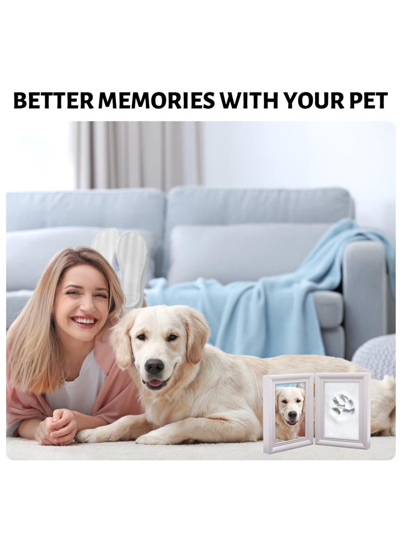 null - Impression Kit Photo Frame of Dog or Cat Paw Print, Pet Pawprint Keepsake Kit with Clay, Safe and Non-toxic, Wooden Picture Frame for Dogs, Perfect Memorial Gift for Pet Lovers (White) - Image 1