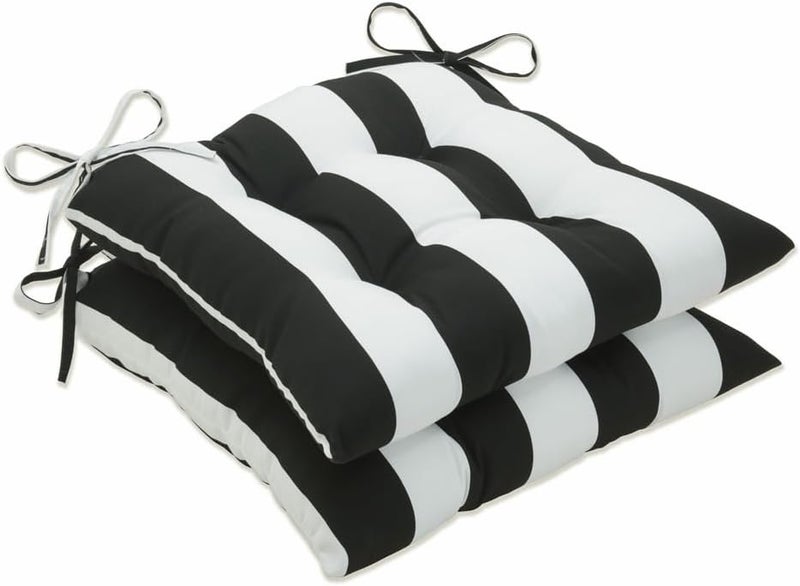 Pillow Perfect Freeze crack proof Stripe Indoor/Outdoor Chair Seat Cushion with Ties, Tufted, Weather, and Fade Resistant, 18.5" x 19", 2 Count Globally popular universal design - Image 1