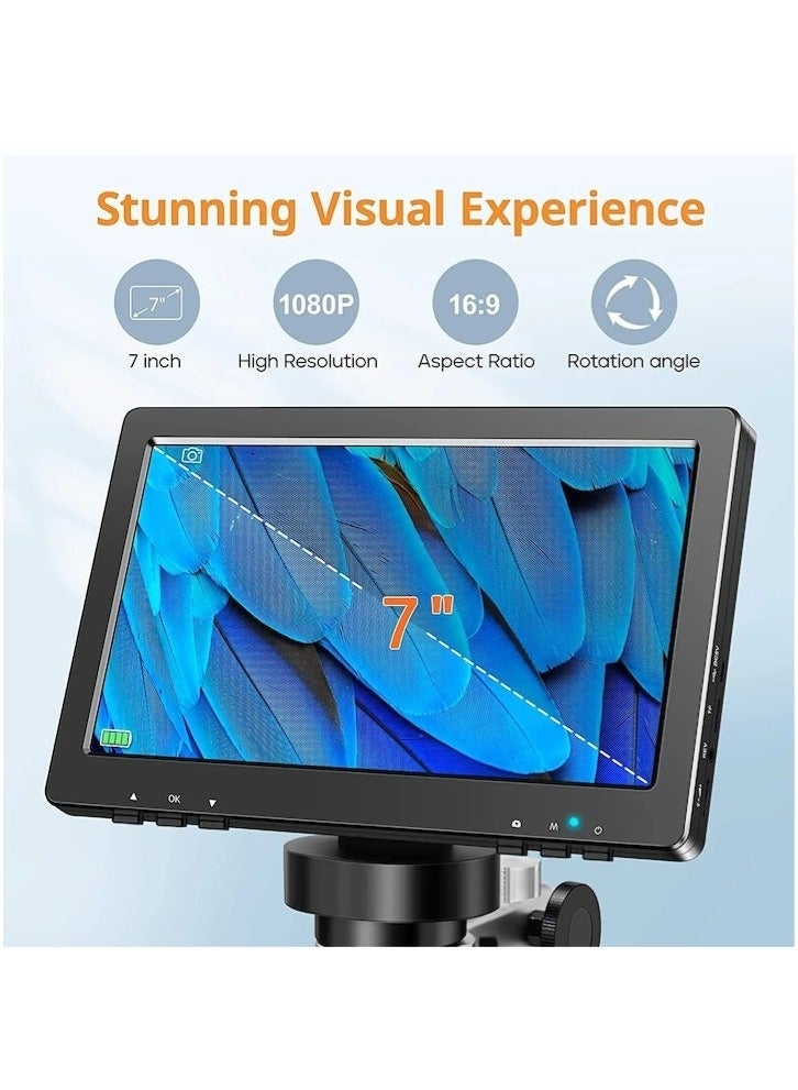 والالا طقم مجهر 7 بوصة ميكروسكوب LCD 1200X ميكروسكوب رقمي كاميرا 1080P HD نطاق لحام أداة إصلاح مكبر عملة مع 10 محولات عدسة المجهر الضوئي LED - Image 3