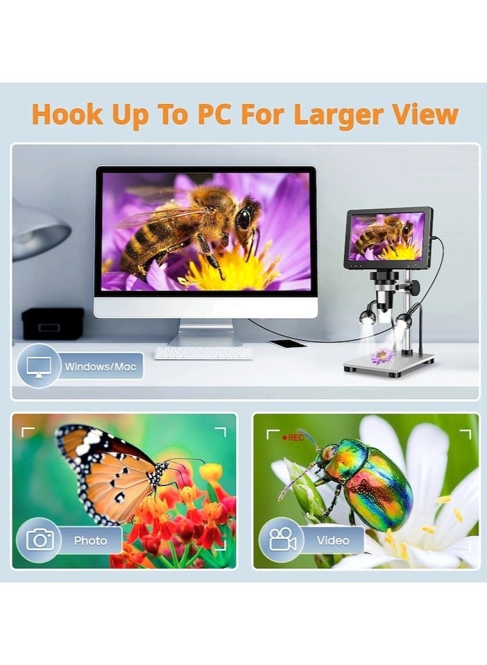 والالا طقم مجهر 7 بوصة ميكروسكوب LCD 1200X ميكروسكوب رقمي كاميرا 1080P HD نطاق لحام أداة إصلاح مكبر عملة مع 10 محولات عدسة المجهر الضوئي LED - Image 5