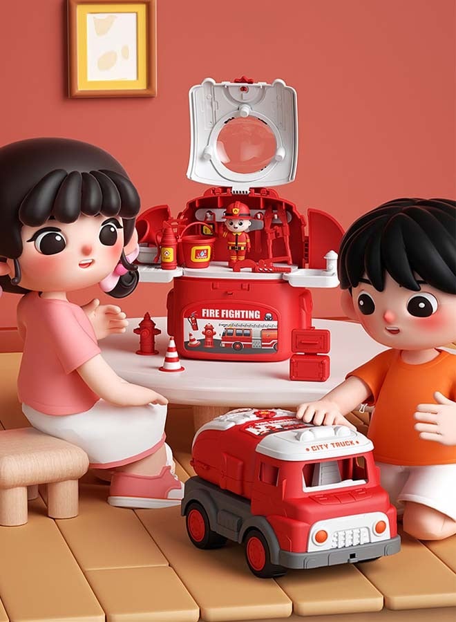 إيزي سو مجموعة ألعاب سيارة تظاهرية 3 في 1، نموذج شاحنة إطفاء واقعي مع شكلين يمكن تحويلهما بحرية، لعبة تظاهر تفاعلية بين الوالدين والطفل، مجموعة ألعاب سيارة، سيارة لعبة متحولة، نموذج سيارة متعدد الوظائف، هدية رائعة للأولاد والبنات - Image 4