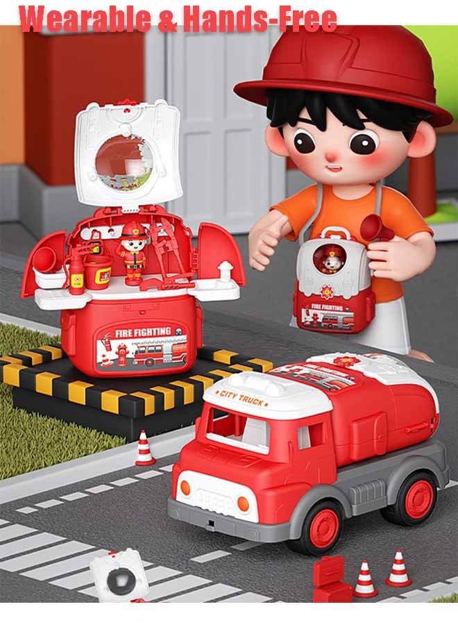 إيزي سو مجموعة ألعاب سيارة تظاهرية 3 في 1، نموذج شاحنة إطفاء واقعي مع شكلين يمكن تحويلهما بحرية، لعبة تظاهر تفاعلية بين الوالدين والطفل، مجموعة ألعاب سيارة، سيارة لعبة متحولة، نموذج سيارة متعدد الوظائف، هدية رائعة للأولاد والبنات - Image 3
