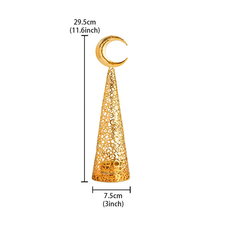 Ramadan/Eid Golden Moon & Star Metal Lantern Set, Hollow-Out Candle Holder & Incense Burner - Image 2