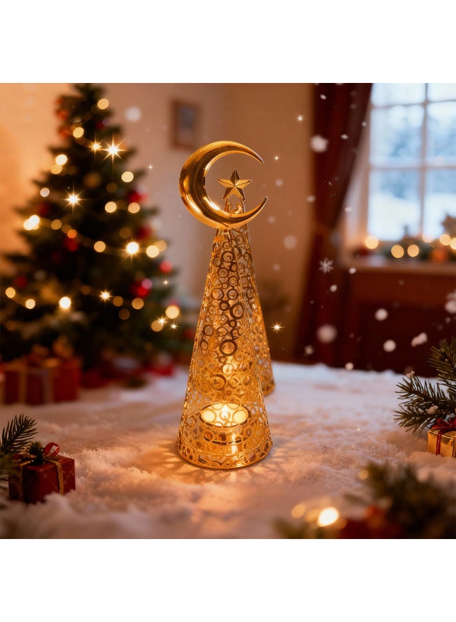 Ramadan/Eid Golden Moon & Star Metal Lantern Set, Hollow-Out Candle Holder & Incense Burner - Image 5