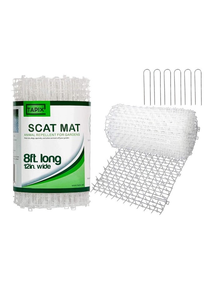 TAPIX Cat Scat Mat Clear (8 Ft.) With 6 Staples, Anti-Cat Network With Spikes Digging Stopper - Cat Deterrent Mat For Indoor And Outdoor  - Image 1