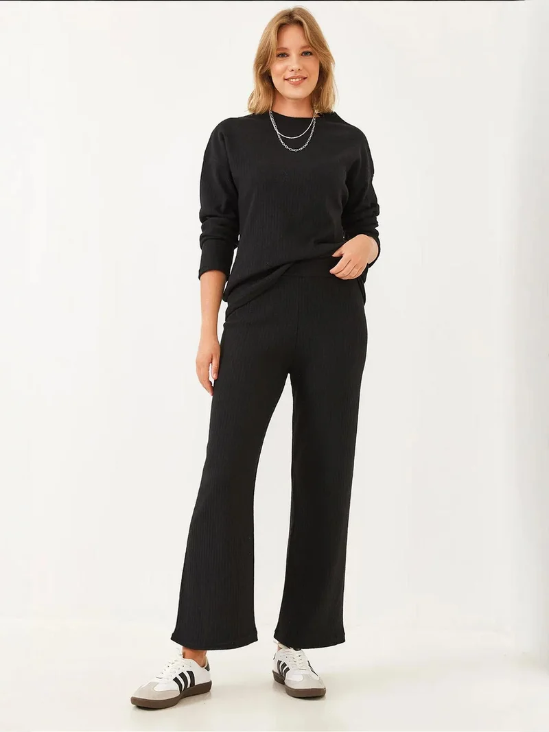 LUCCI Ribbed Textured Crew Neck Sweater and Pants Set