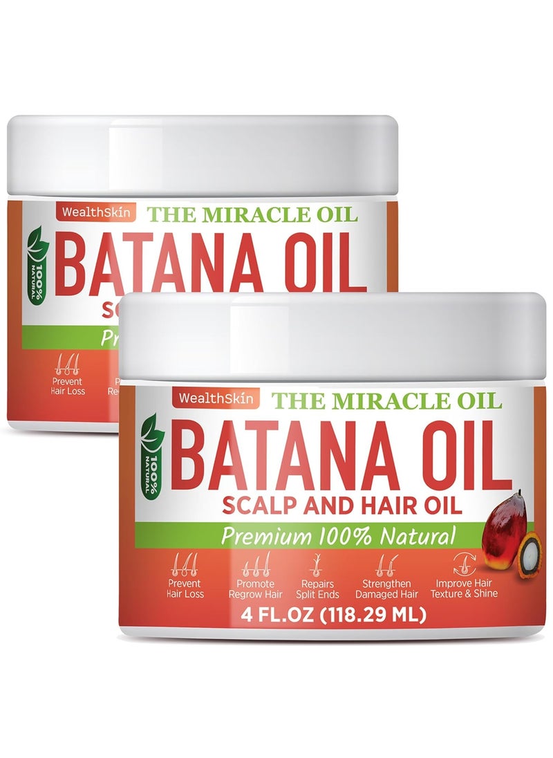 Wealthskin Batana Oil from Honduras: Hair Growth Mask and Scalp Treatment, Repairs Hair & Skin, Reduces Shedding (4oz, 2 Pack) 