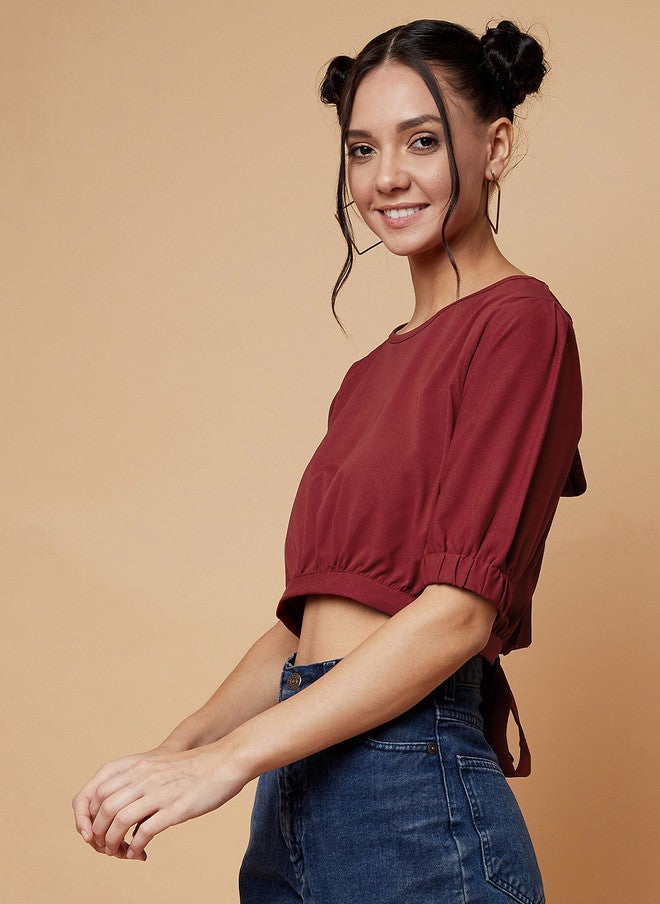 CHIMPAAANZEE Women Maroon Styled Back Crop Top - Image 4