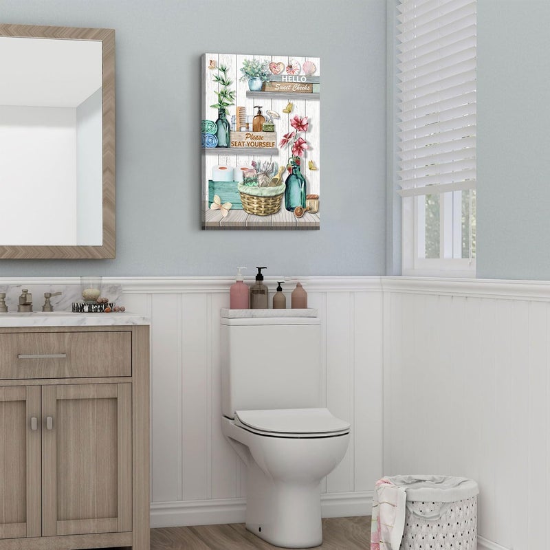 sunfrower Farmhouse Bathroom Wall Art Teal Flower Pictures Country Plant Wall Decor - Image 3