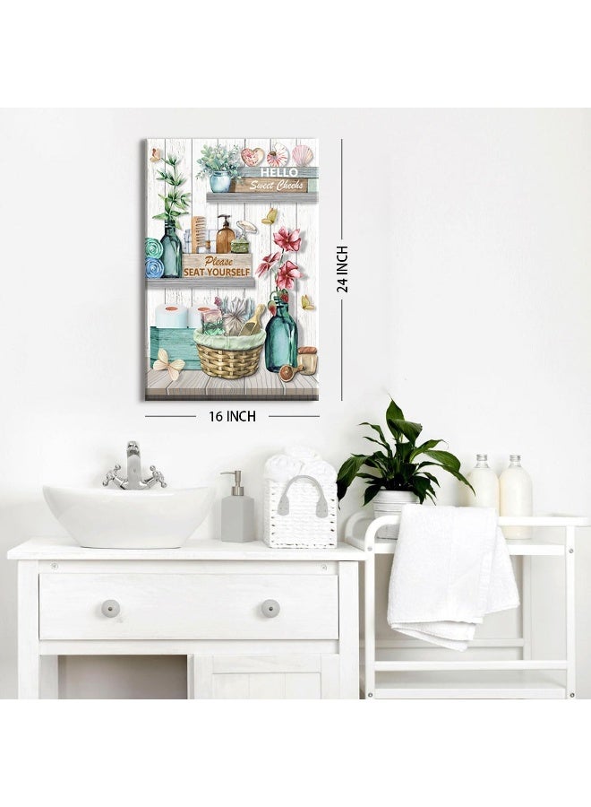 sunfrower Farmhouse Bathroom Wall Art Teal Flower Pictures Country Plant Wall Decor - Image 5