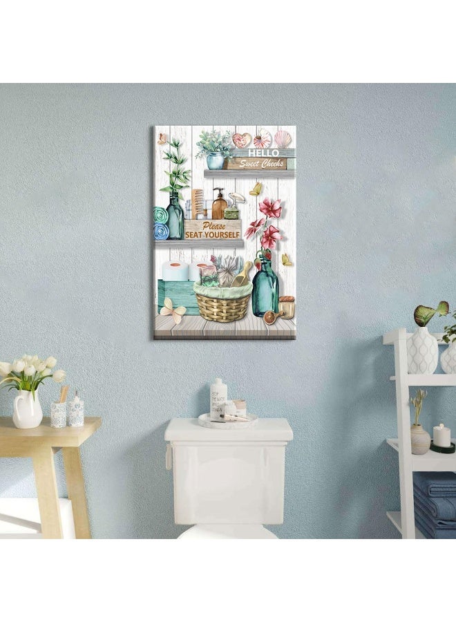sunfrower Farmhouse Bathroom Wall Art Teal Flower Pictures Country Plant Wall Decor - Image 4