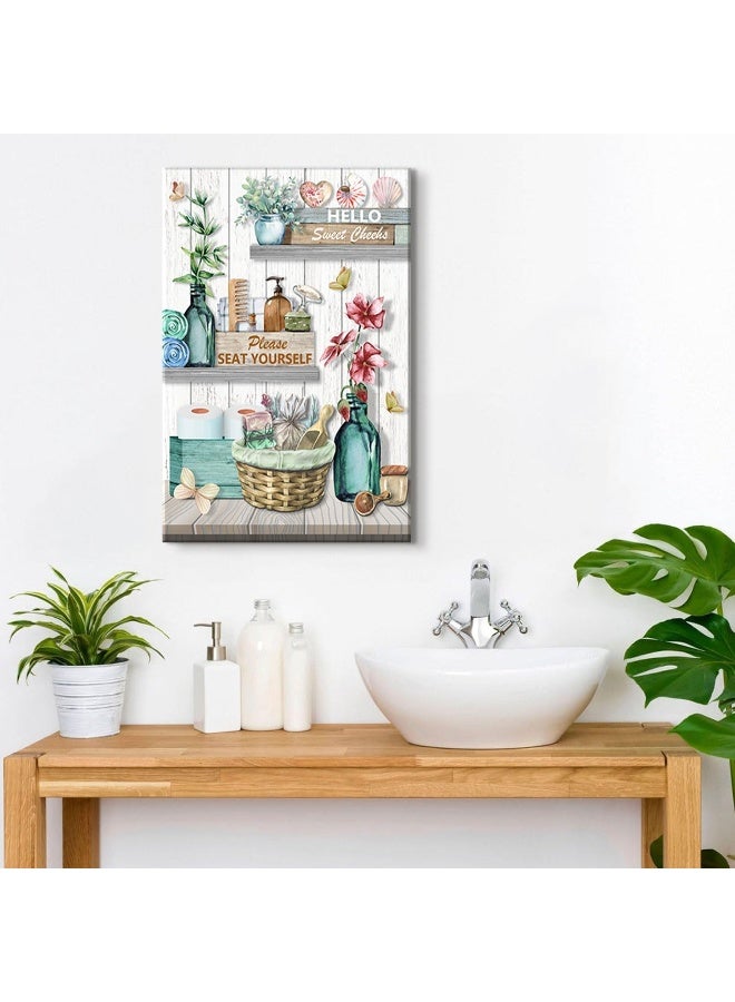 sunfrower Farmhouse Bathroom Wall Art Teal Flower Pictures Country Plant Wall Decor - Image 2