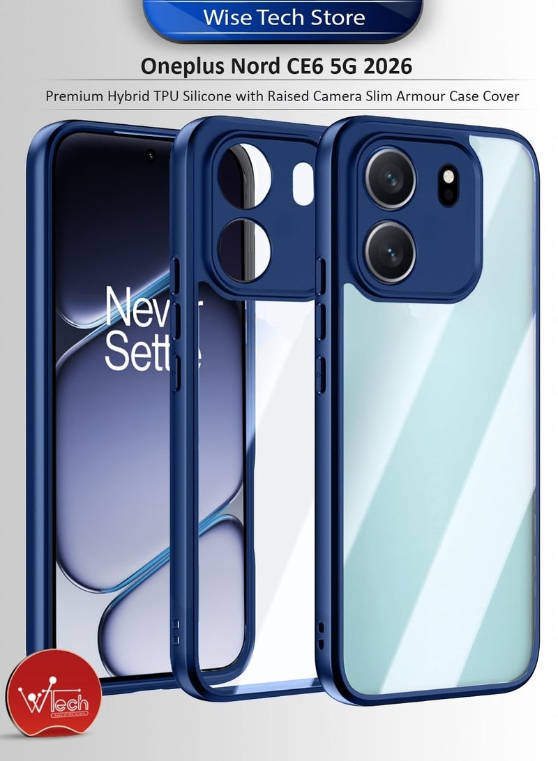 دبليو تيك غطاء حافظة رفيعة من السيليكون الهجين TPU لهاتف Oneplus Nord CE6 5G 2026 مع حماية الكاميرا المرتفعة (MCAPSA) - شفاف/أزرق كحلي - Image 1