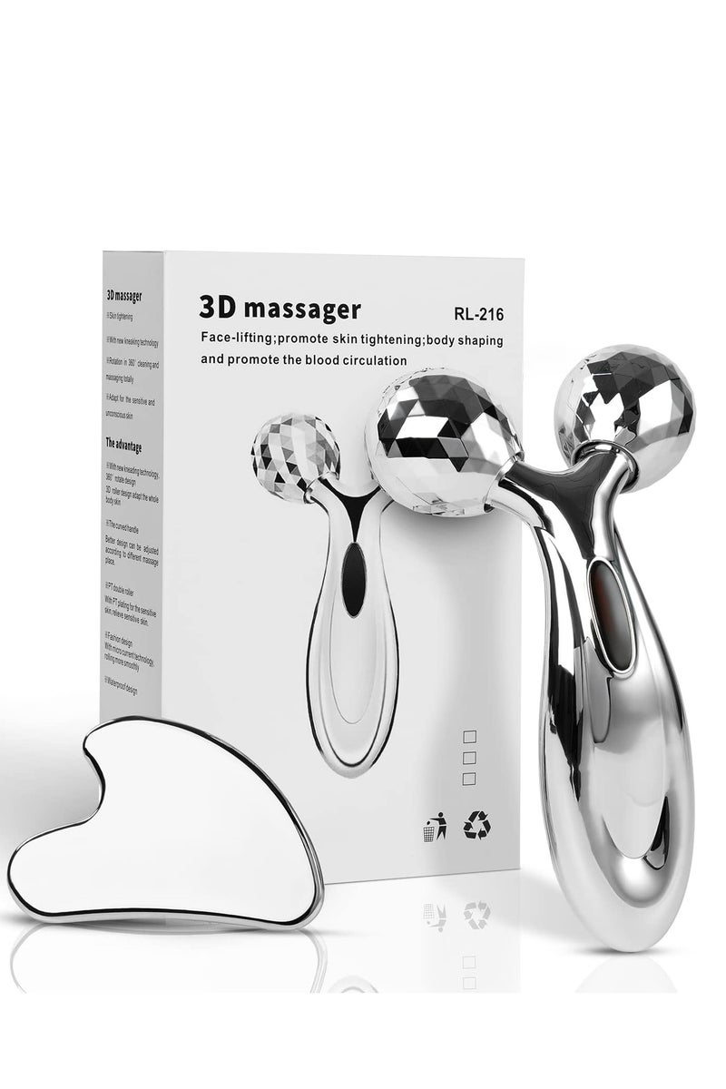 عام مجموعة من الفولاذ المقاوم للصدأ غوا شا ومجموعة أسطوانة الوجه ، أداة الوجه للنحت على الوجه ، العناية بالبشرة المعدنية ، مدلك للنساء - Image 1