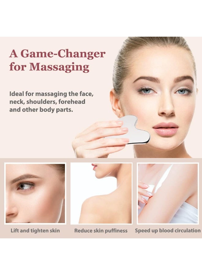 عام مجموعة من الفولاذ المقاوم للصدأ غوا شا ومجموعة أسطوانة الوجه ، أداة الوجه للنحت على الوجه ، العناية بالبشرة المعدنية ، مدلك للنساء - Image 3