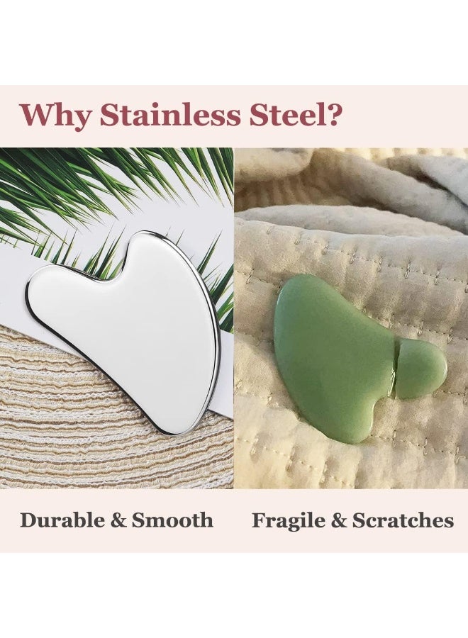 عام مجموعة من الفولاذ المقاوم للصدأ غوا شا ومجموعة أسطوانة الوجه ، أداة الوجه للنحت على الوجه ، العناية بالبشرة المعدنية ، مدلك للنساء - Image 4