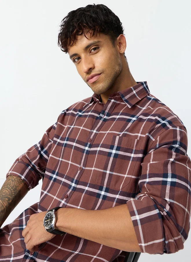 The Souled Store  The Souled Store Men's Brown Checked Casual Shirt  | Best Price UAE