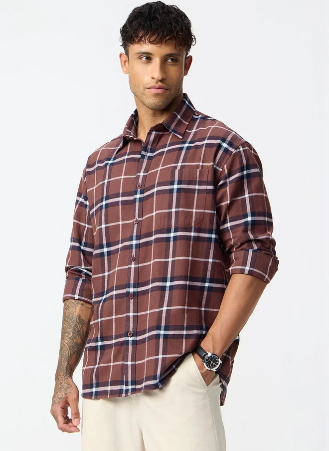 The Souled Store Men's Brown Checked Casual Shirt
