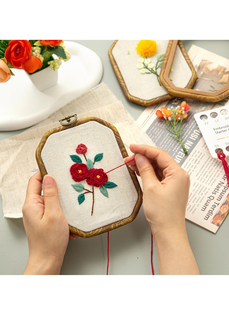 Complete Embroidery Starter Kit with Floral Designs, Includes Fabric, Wooden Hoops, Threads, Scissors and Easy Instructions for Beginners  - Image 4