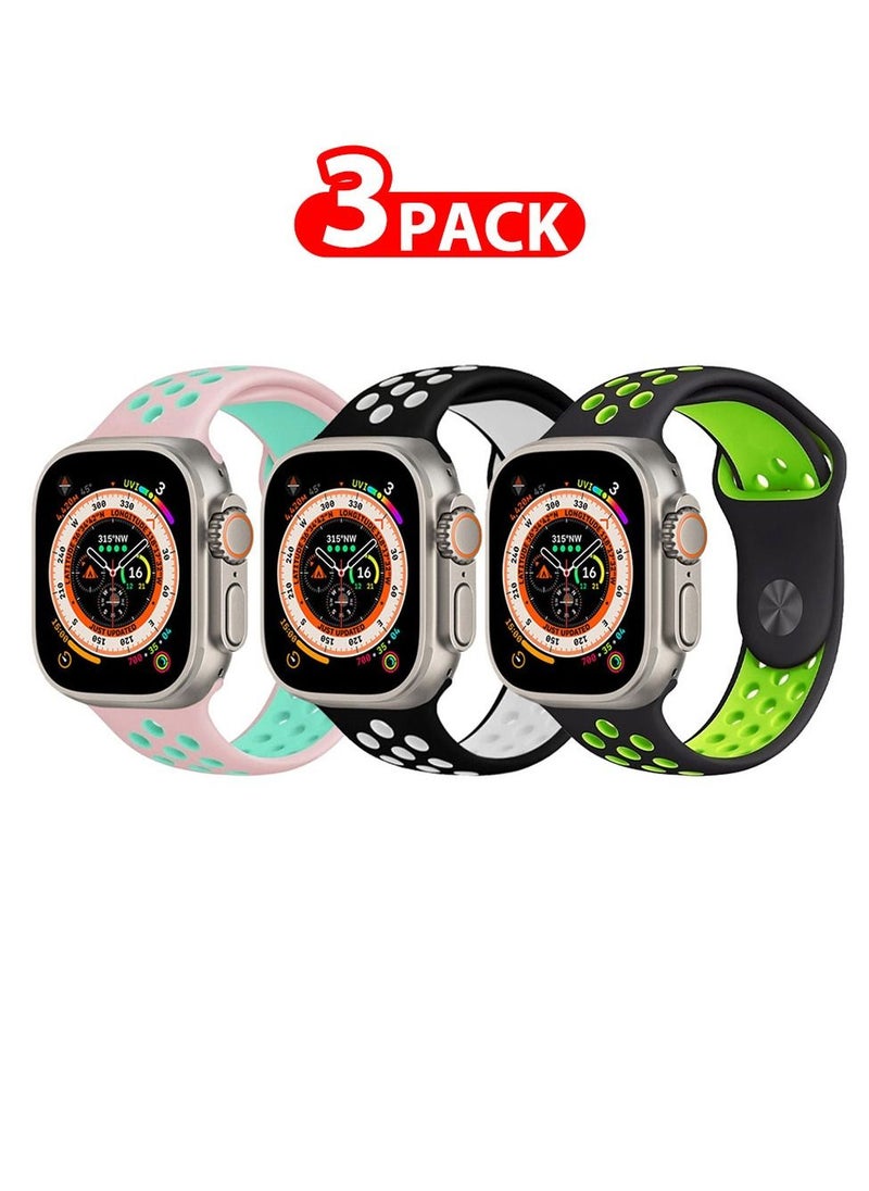 CATANES - 3 Pack For Apple Watch 49mm 45mm 44mm 42mm Silicone Sport Band Nike Strap Compatible With iWatch Series Ultra/8/7/SE/6/5/4/3/2/1 - Image 1