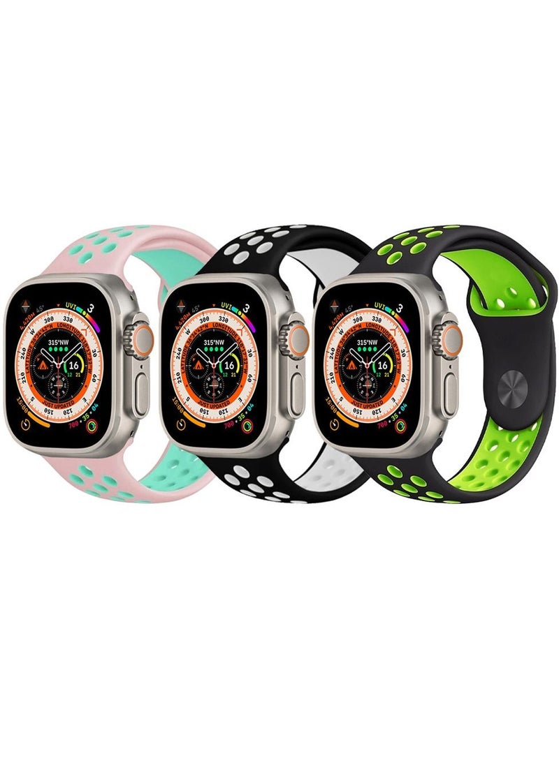 CATANES - 3 Pack For Apple Watch 49mm 45mm 44mm 42mm Silicone Sport Band Nike Strap Compatible With iWatch Series Ultra/8/7/SE/6/5/4/3/2/1 - Image 1