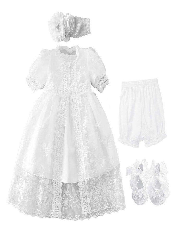 Bow Dream Christening Gown Baby Girl Lace Toddler White Special Occasion Dresses 4Pcs 0-3 Months - Image 1