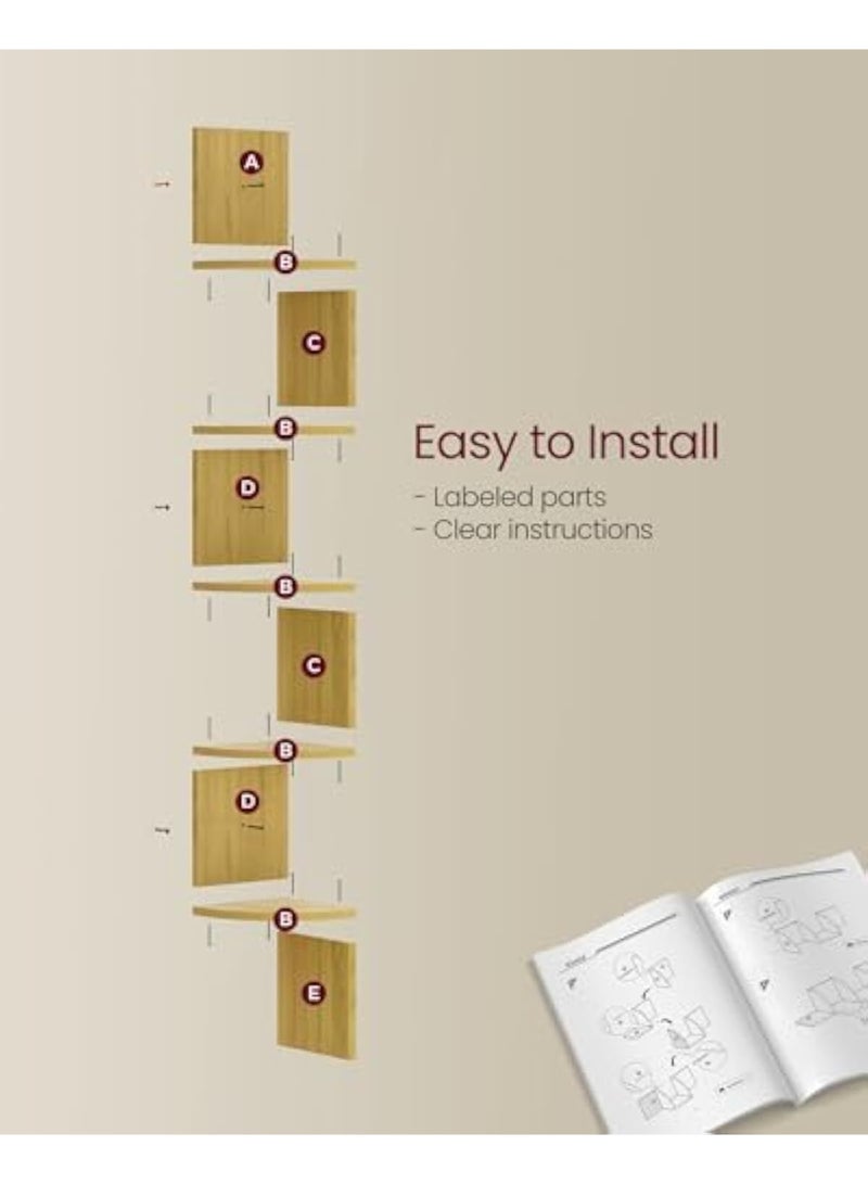 Arabest رف زاوية مثبت على الحائط، رف زاوية عائم 5 طبقات، رف نباتات لغرفة النوم، غرفة المعيشة، الحمام، المكتب المنزلي، بلوط طبيعي - Image 4