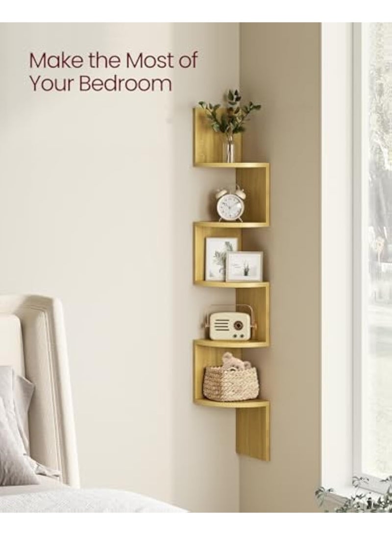 Arabest رف زاوية مثبت على الحائط، رف زاوية عائم 5 طبقات، رف نباتات لغرفة النوم، غرفة المعيشة، الحمام، المكتب المنزلي، بلوط طبيعي - Image 3