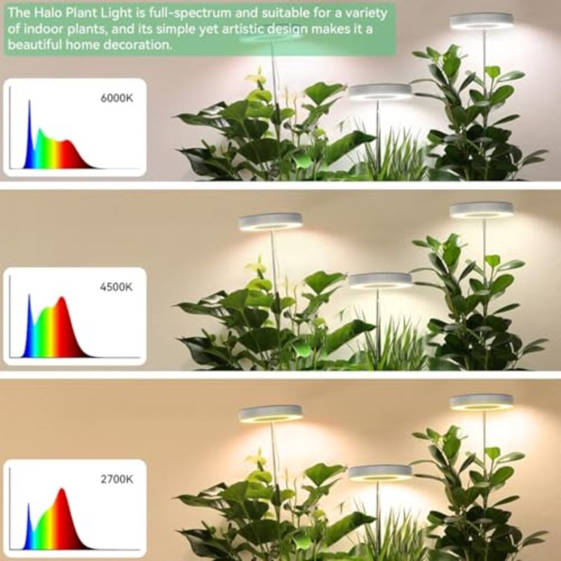 Grow Light Full Spectrum LED Plant Grow Light for Indoor Plants Height Adjustable LED Halo Grow Lamp with Auto On/Off Timer 3 Colors 10 Dimmable Brightness Levels For Succulents Vegetables Herbs 2 PCS - Image 4