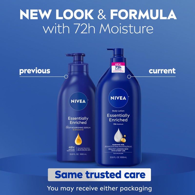 NIVEA Essentially Enriched Body Lotion for Very Dry Skin with Hyaluronic Acid, Almond Oil and Deep Nourishing Serum, 72-Hour Body Moisturizer, 33.8 Fl Oz Value Size Pump Bottle - Image 2