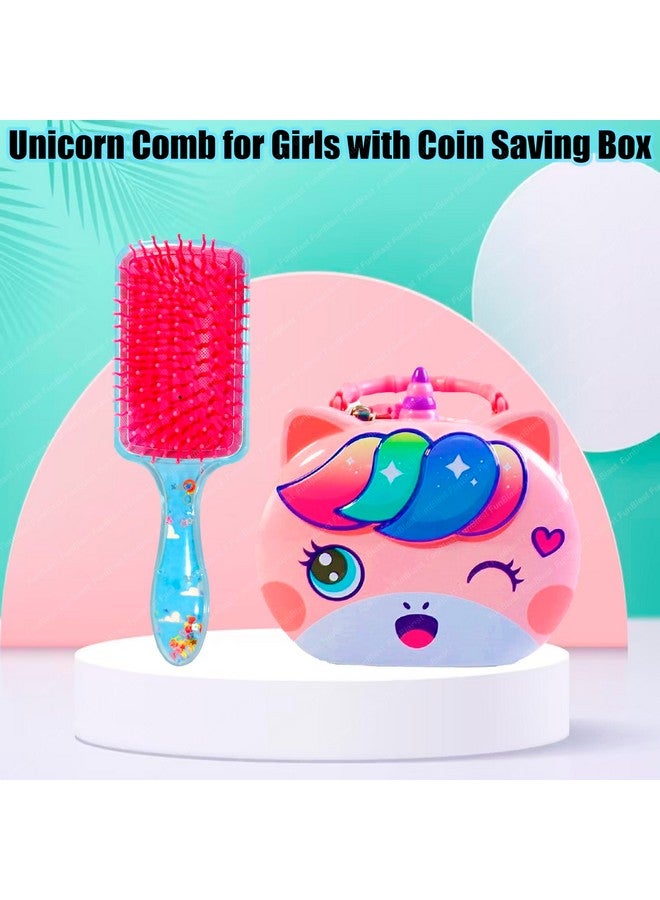 FunBlast Unicorn Comb and Brush Set with Unicorn Coin Box for Kids - Unicorn Glitter Hair Brush Comb for Girls, Cartoon Toy Money Bank for Kids, Girls, Boys (Pack of 2 Pcs; Random Color) - Image 3