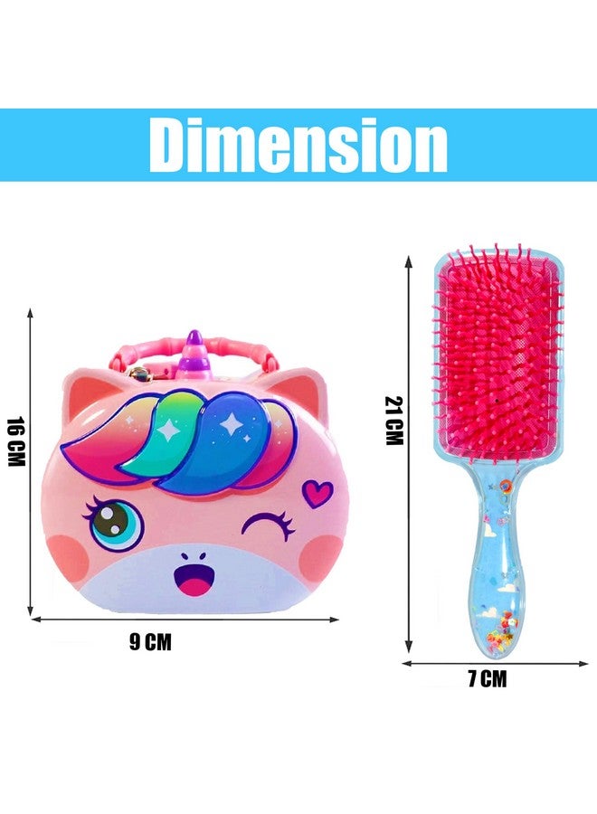FunBlast Unicorn Comb and Brush Set with Unicorn Coin Box for Kids - Unicorn Glitter Hair Brush Comb for Girls, Cartoon Toy Money Bank for Kids, Girls, Boys (Pack of 2 Pcs; Random Color) - Image 2