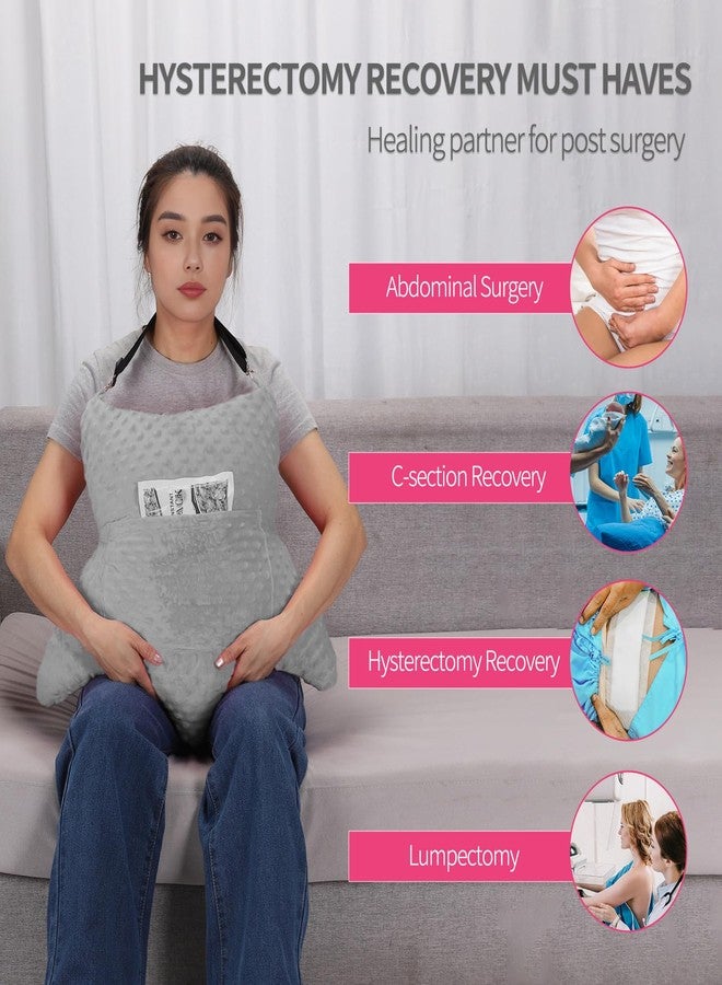 okmaba Hysterectomy Recovery Pillow with Pocket for Ice/Hot Packs, Abdominal Surgery Support Cushion with Adjustable Strap for Women After Hysterectomy or C-Section (Grey) - Image 3