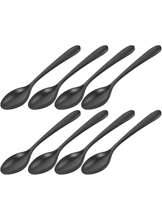 Matte Black Melamine Soup Spoons Set 8Pcs Restaurant Grade Serving Spoons - Image 1