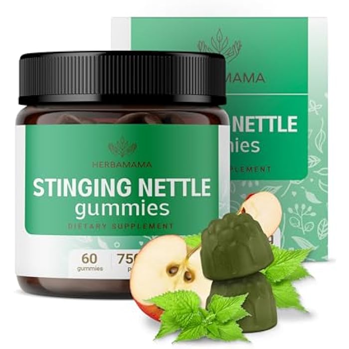 HERBAMAMA Stinging Nettle Gummies - 7500mg Stinging Nettle Root Extract for Urinary Tract Support for Women & Men - Vegan, Non-GMO Urtica Dioica Supplement - 60 Pectin-Based Apple-Flavored Chews - Image 1