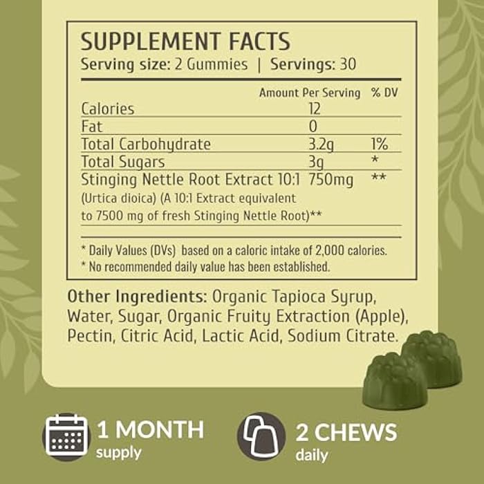 HERBAMAMA Stinging Nettle Gummies - 7500mg Stinging Nettle Root Extract for Urinary Tract Support for Women & Men - Vegan, Non-GMO Urtica Dioica Supplement - 60 Pectin-Based Apple-Flavored Chews - Image 3