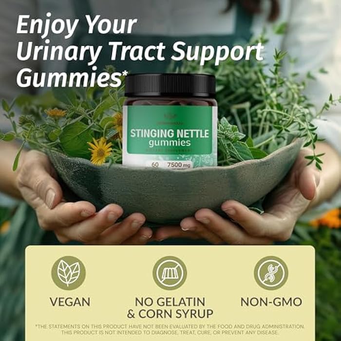 HERBAMAMA Stinging Nettle Gummies - 7500mg Stinging Nettle Root Extract for Urinary Tract Support for Women & Men - Vegan, Non-GMO Urtica Dioica Supplement - 60 Pectin-Based Apple-Flavored Chews - Image 2