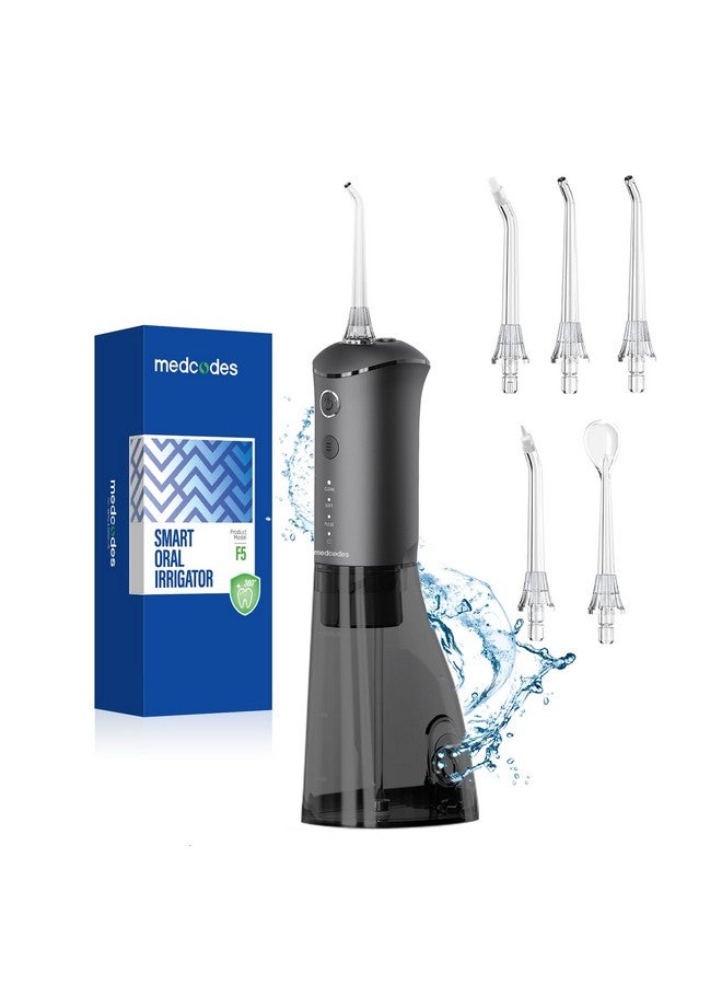 medcodes Water Dental Flosser Pick For Teeth - 3 Modes Cordless Oral Irrigator 300Ml Portable With 5 Jet Tips, 40 Days Rechargeable Ipx7 Waterproof Water Dental For Cleaning For Home Travel(Black) - Image 1