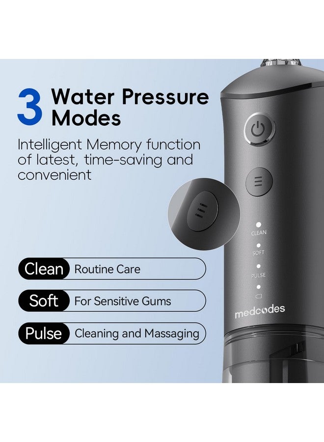 medcodes Water Dental Flosser Pick For Teeth - 3 Modes Cordless Oral Irrigator 300Ml Portable With 5 Jet Tips, 40 Days Rechargeable Ipx7 Waterproof Water Dental For Cleaning For Home Travel(Black) - Image 3