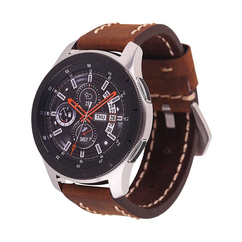 GLX سوار ساعة ذكية سوار جلدي كلاسيكي متوافق مع Samsung Galaxy Watch بملاءمة قابلة للتعديل وحزام بديل للاستخدام اليومي باللون بني قابل للتعديل باللون البني - Image 5