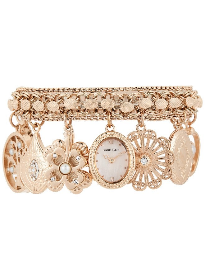 Anne Klein Women's Premium Crystal Accented Rose Gold-Tone Charm Bracelet Watch - Image 3