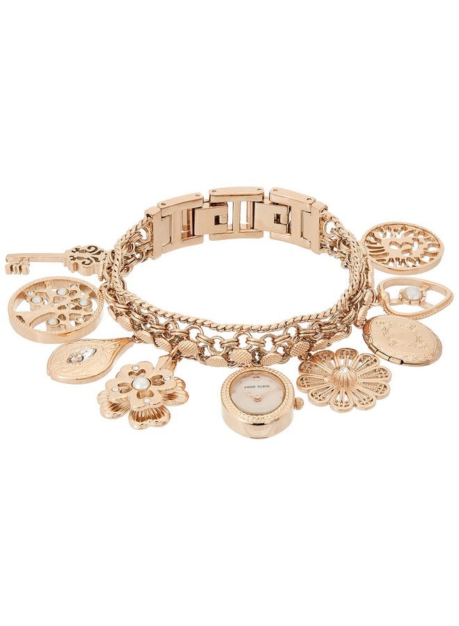 Anne Klein Women's Premium Crystal Accented Rose Gold-Tone Charm Bracelet Watch - Image 1