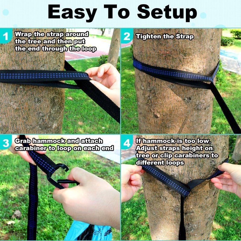 SZHLUX SZHLUX Camping Hammock Double & Single Portable Hammocks with 2 Tree Straps and Attached Carry Bag,Great for Outdoor,Indoor,Beach,Camping,Light Grey / Sky Blue  - Image 5