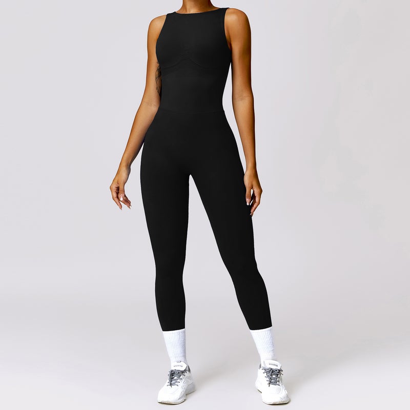 Generic ZeChuang Backless Yoga Jumpsuit Fitness Bodysuit Women 7448 Premium black 