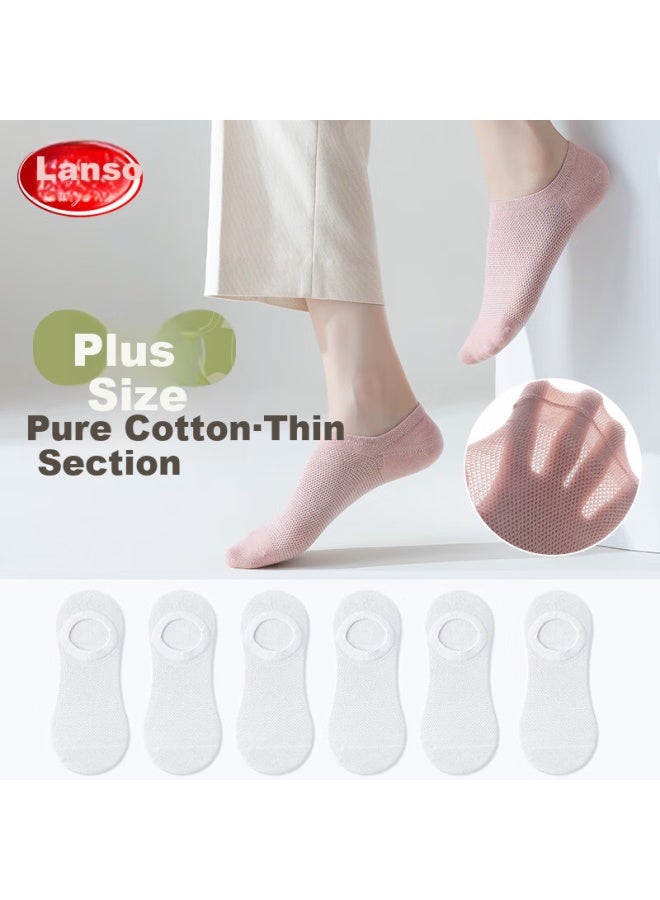 LANG SHA Langsha Women's Socks Plus Size Cotton Spring Summer Mesh Invisible Boat Socks Absorbent Loose All Cotton Short Socks - Image 2