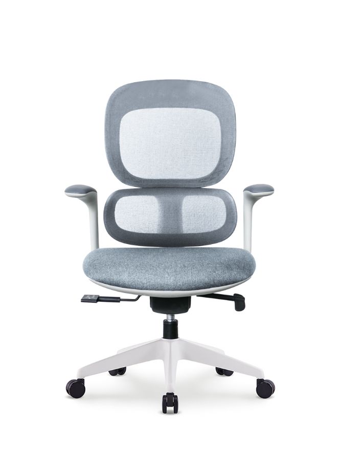 Modern Executive Ergonomic Office Chair with Sliding Seat, White Frame, Height Adjustable, Tilting, and 3-Position Locking for Office and Home Use, Grey - Image 1