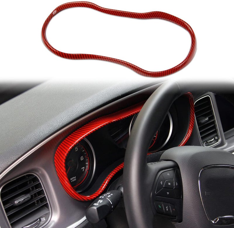 crosselec Carbon Fiber Dashboard Meter Panel Frame Cover Trim Interior Decoration Accessories for Dodge Charger 2015-2021 (Red) - Image 1