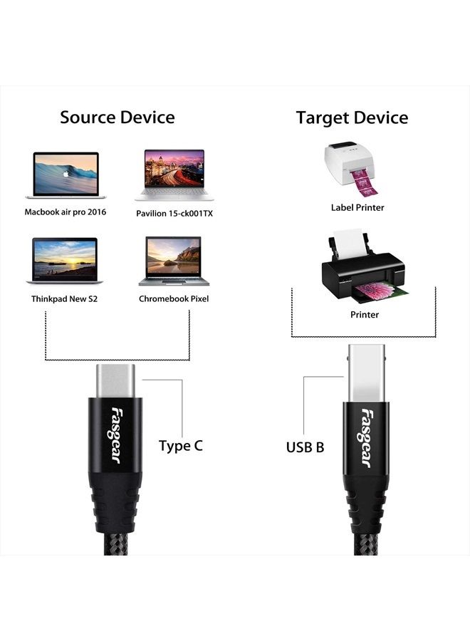Fasgear USB C Printer Cable 6 ft Braided USB B to USB C 2.0 Cable Compatible for MacBook Pro/Air, Canon, Samsung Printers, Type C Midi Cord for Yamaha Casio Digital Piano MIDI Controller DJ Controller - Image 3