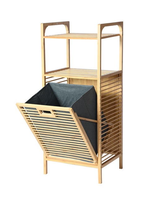 2 swivel shelving unit made of wood and fabric